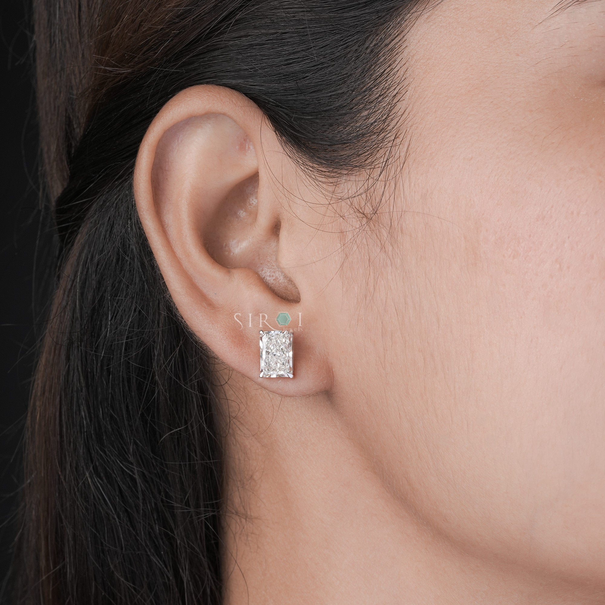 Emerald Cut Diamond Solitaire Stud Earrings