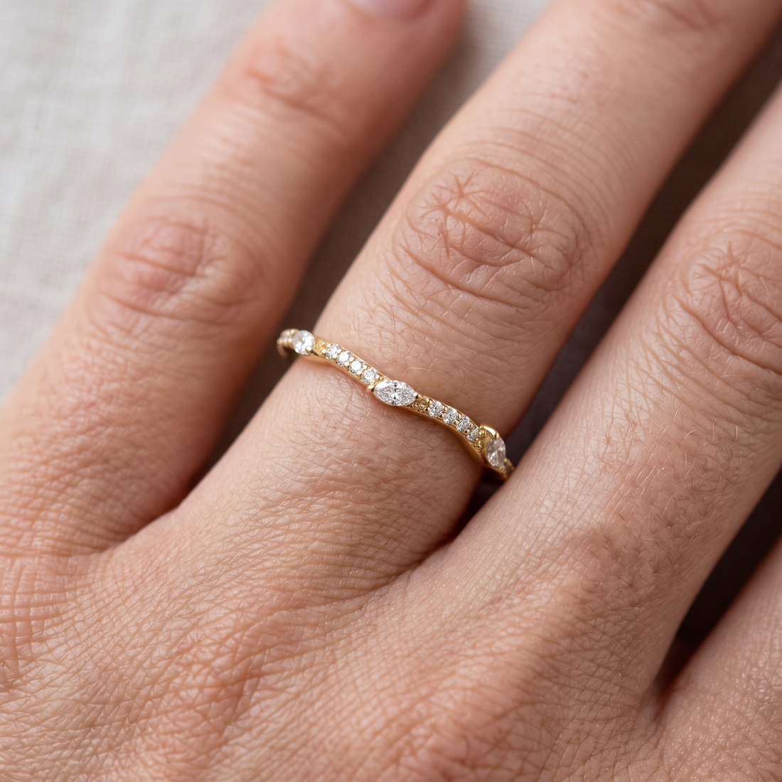 Lab Grown Diamond Engagement Ring Set, Nature Inspired Leaf Vine Design, Curved Wedding Band