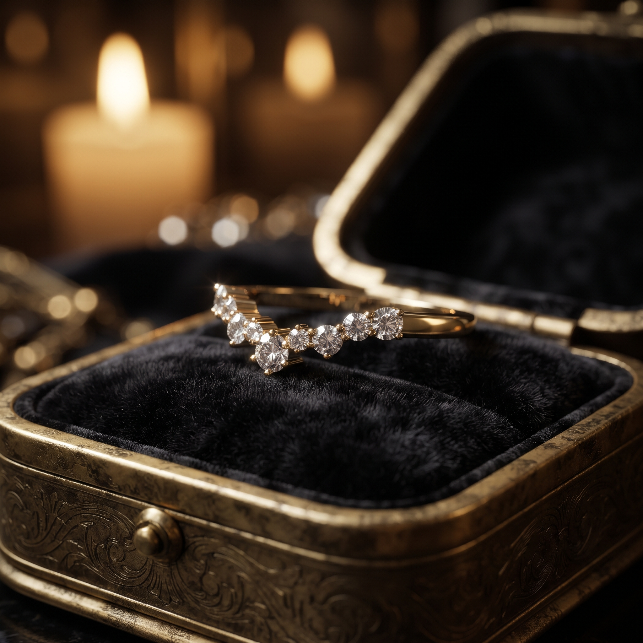 Curved Diamond Wedding Band | V Shape Stacking Ring | Contour Matching Band