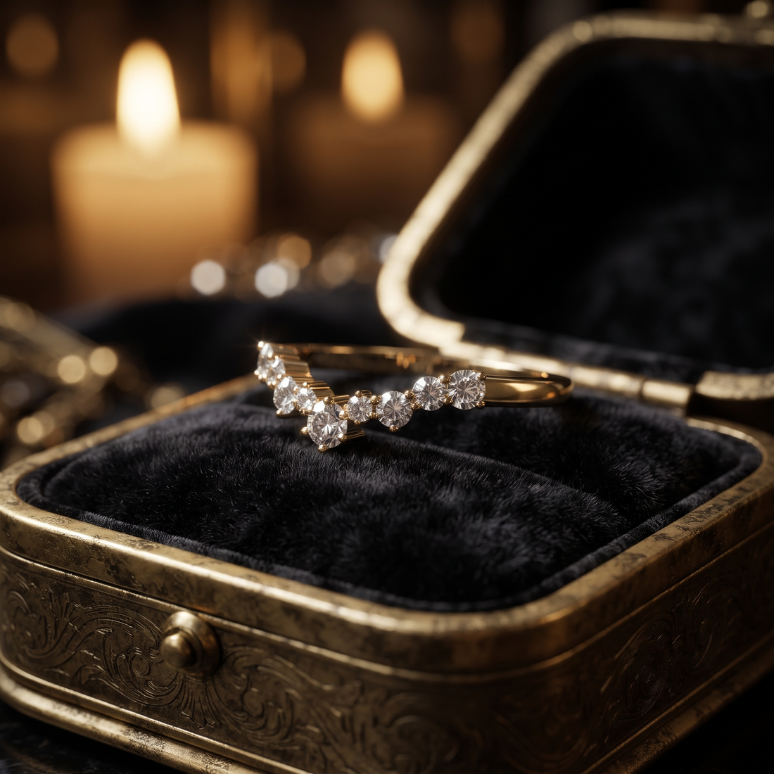 Curved Diamond Wedding Band | V Shape Stacking Ring | Contour Matching Band