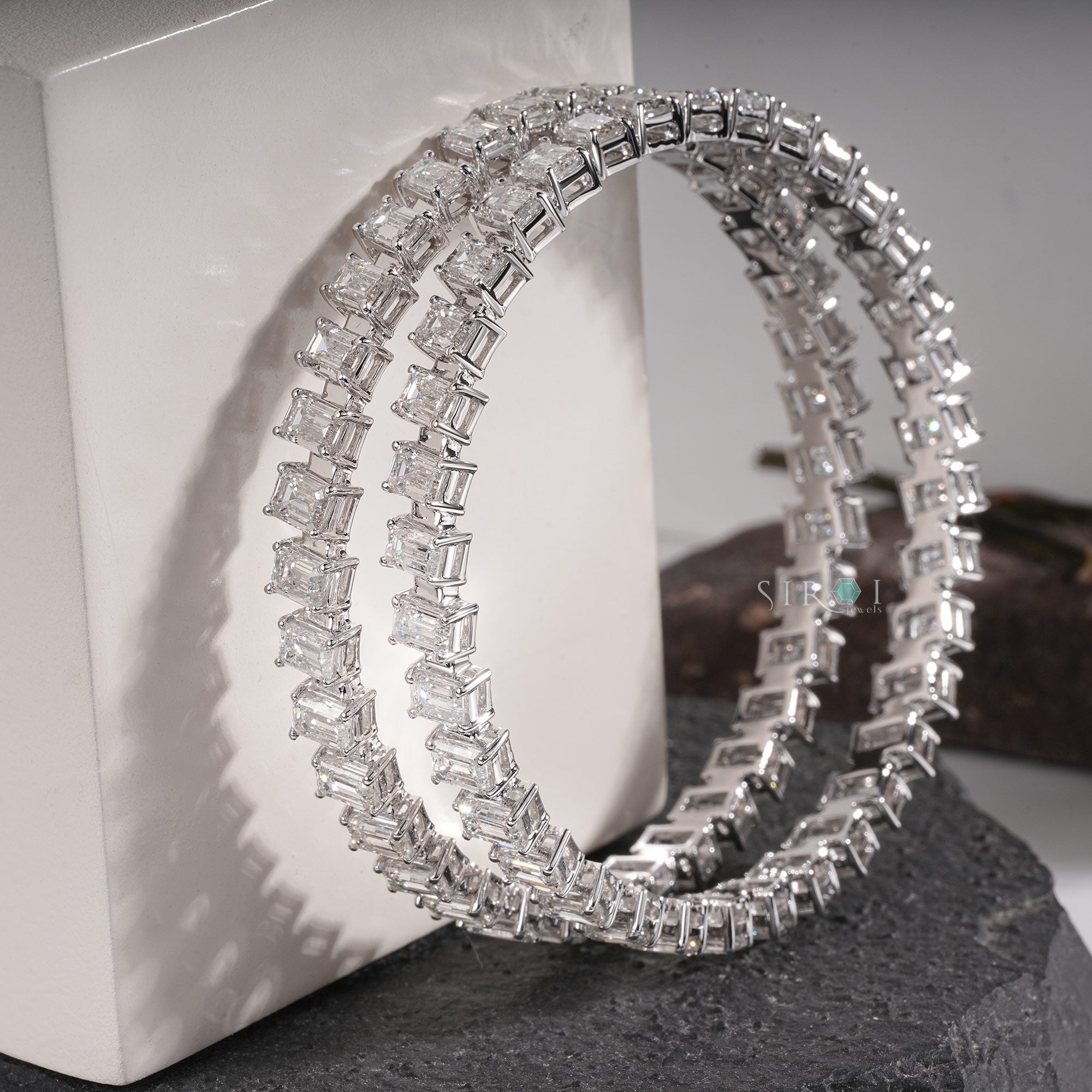 Geometric Step-Cut Diamond Bracelet Set