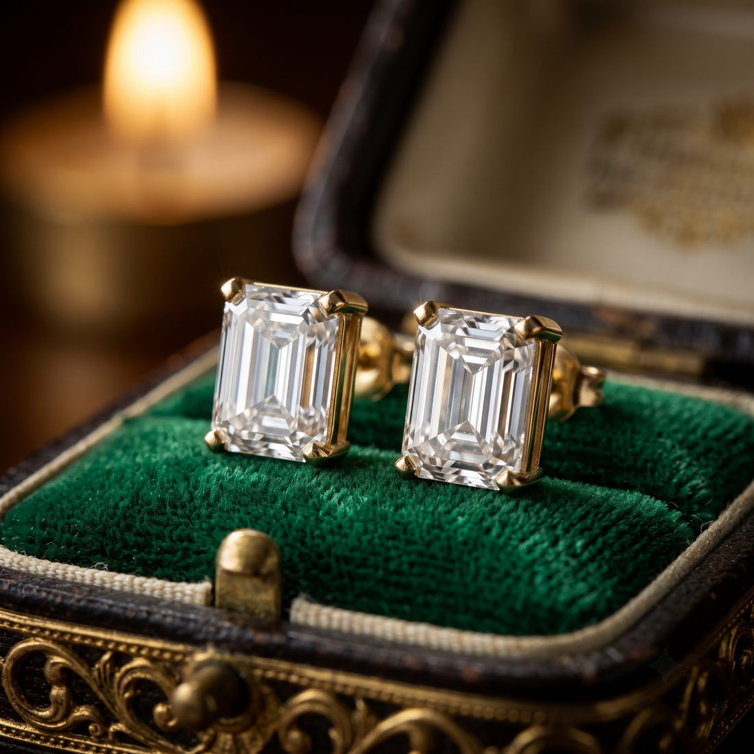 Emerald Cut Lab Diamond Stud Earrings, Solid 9K/14K Gold, Classic Everyday