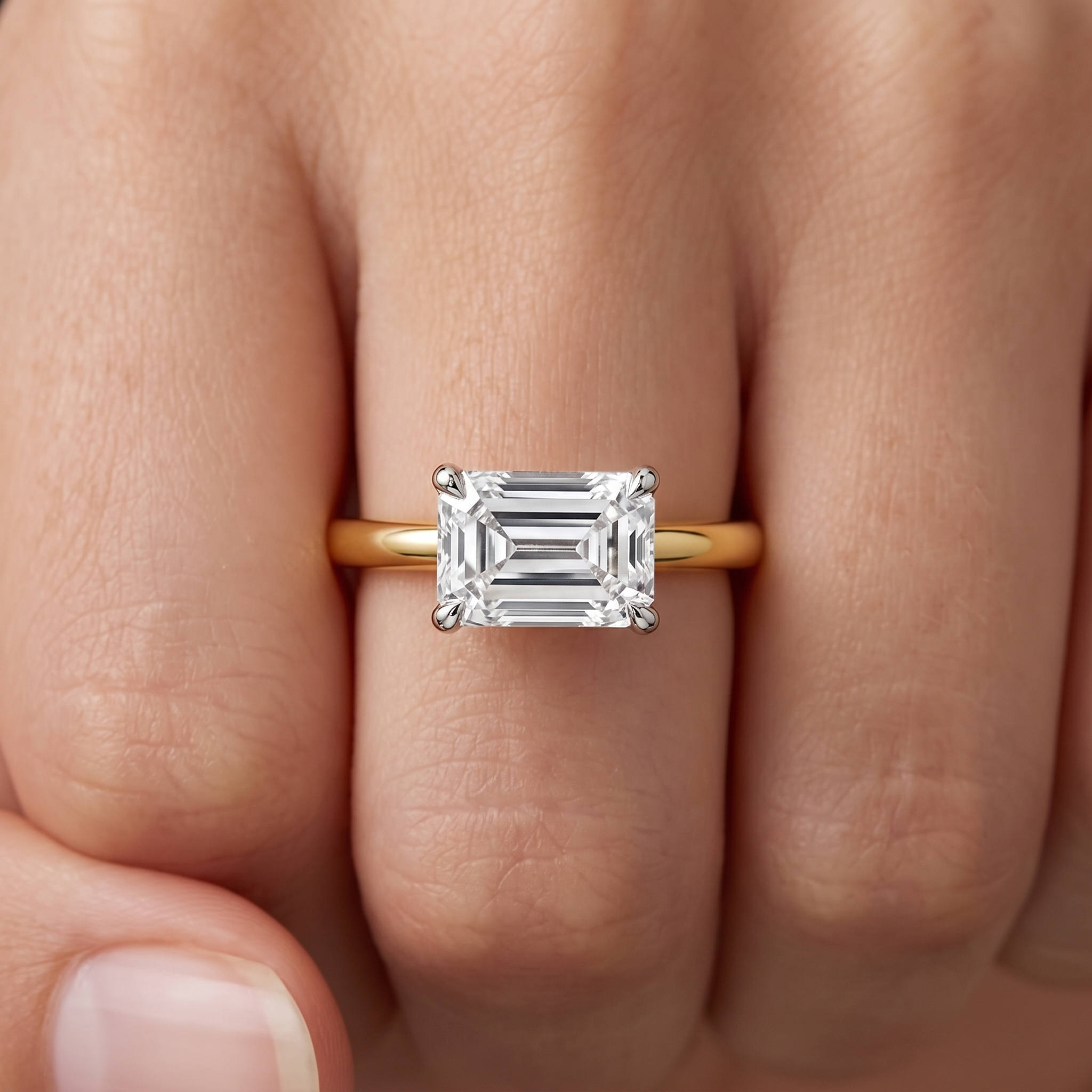 Emerald Cut Lab Grown Diamond Ring, Minimalist Gold Solitaire, Eco-Friendly Engagement Ring