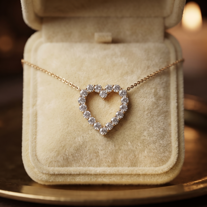 Heart Pendant Necklace, Sparkling Diamond Love Gift