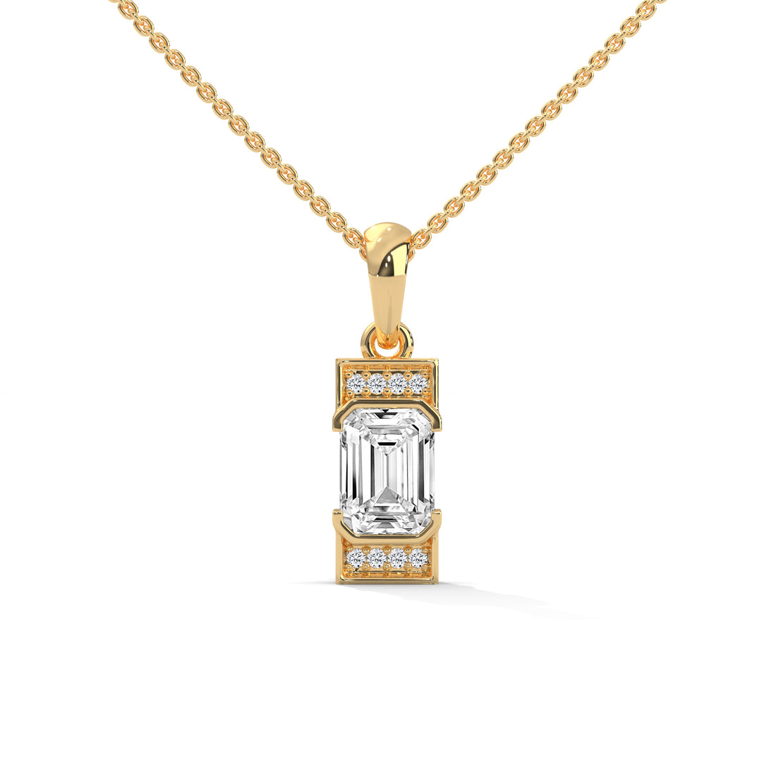 Emerald Cut Diamond Pendant Necklace, Minimalist Gold Chain, Rectangular Solitaire (Customizable)