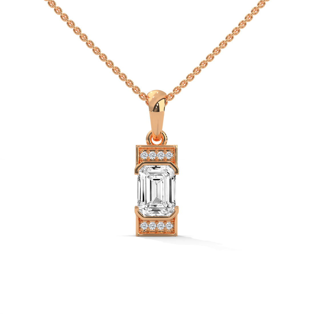 Emerald Cut Diamond Pendant Necklace, Minimalist Gold Chain, Rectangular Solitaire (Customizable)