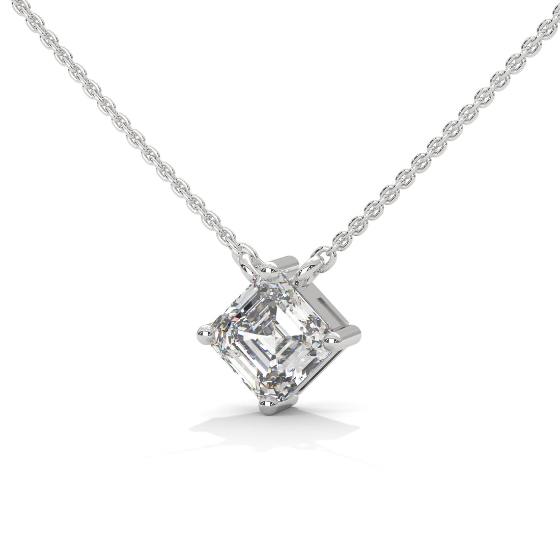 1.00 Carat Asscher Cut Diamond Pendant Necklace, Minimalist Gold, Dainty Bridal Jewelry