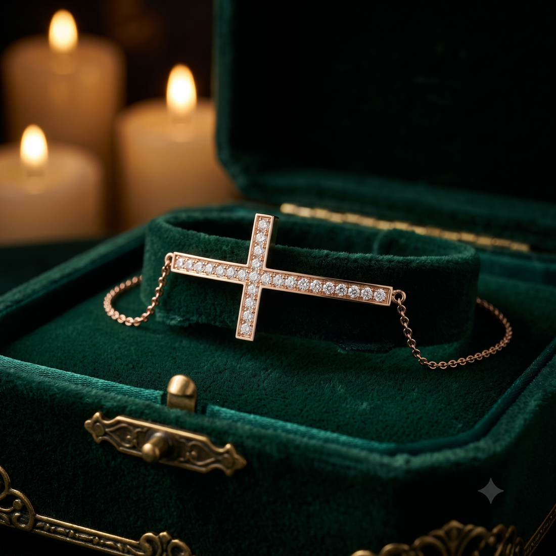 Curved Diamond Cross Chain Bracelet In 9K To 18K Gold Or Sterling Silver