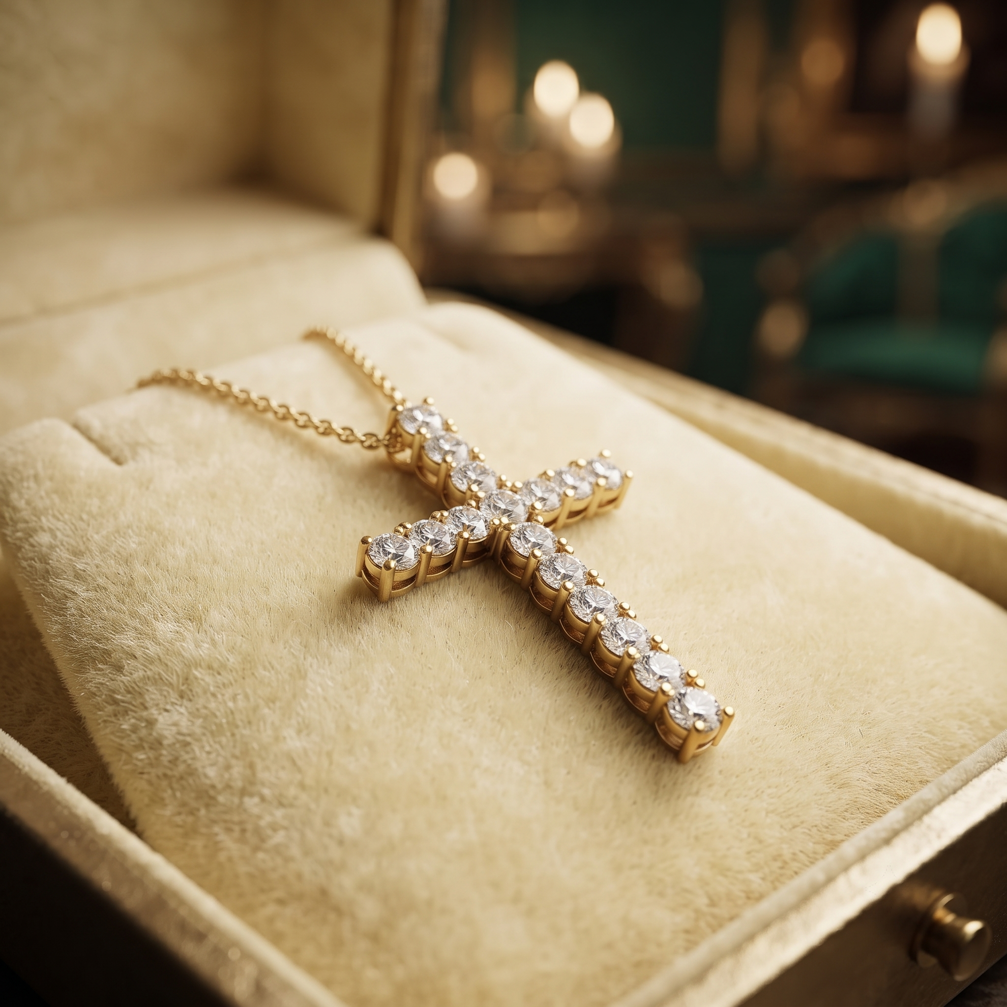 14K Gold Pave Diamond Cross Pendant Necklace, Dainty Faith Jewelry