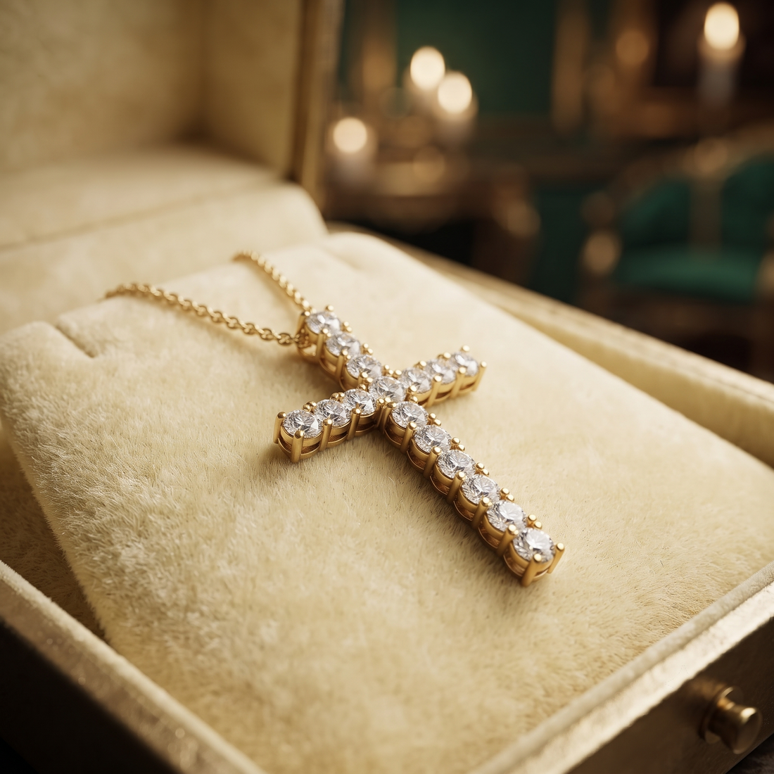 14K Gold Pave Diamond Cross Pendant Necklace, Dainty Faith Jewelry