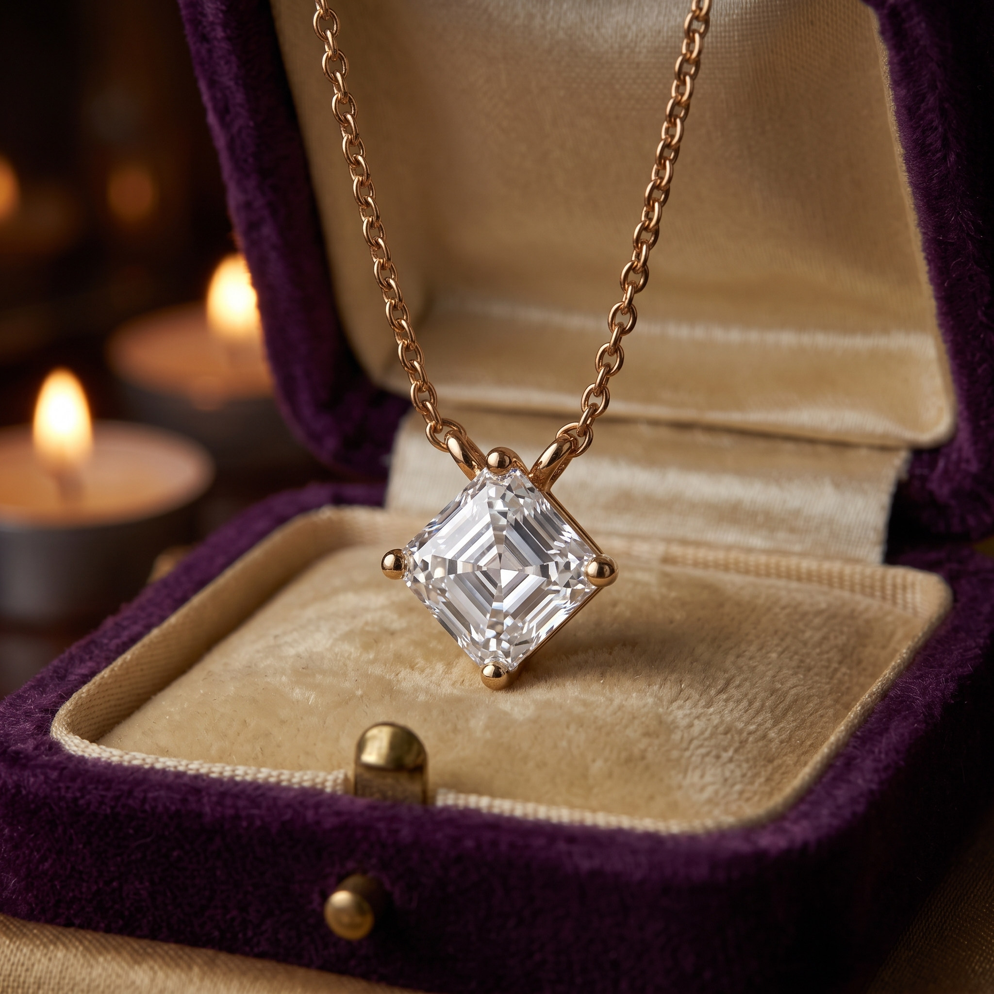 1.00 Carat Asscher Cut Diamond Pendant Necklace, Minimalist Gold, Dainty Bridal Jewelry