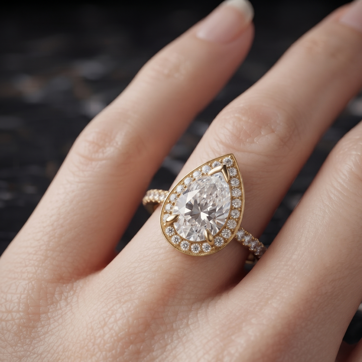 Pear-Shaped Halo Engagement Ring Setting in Gold