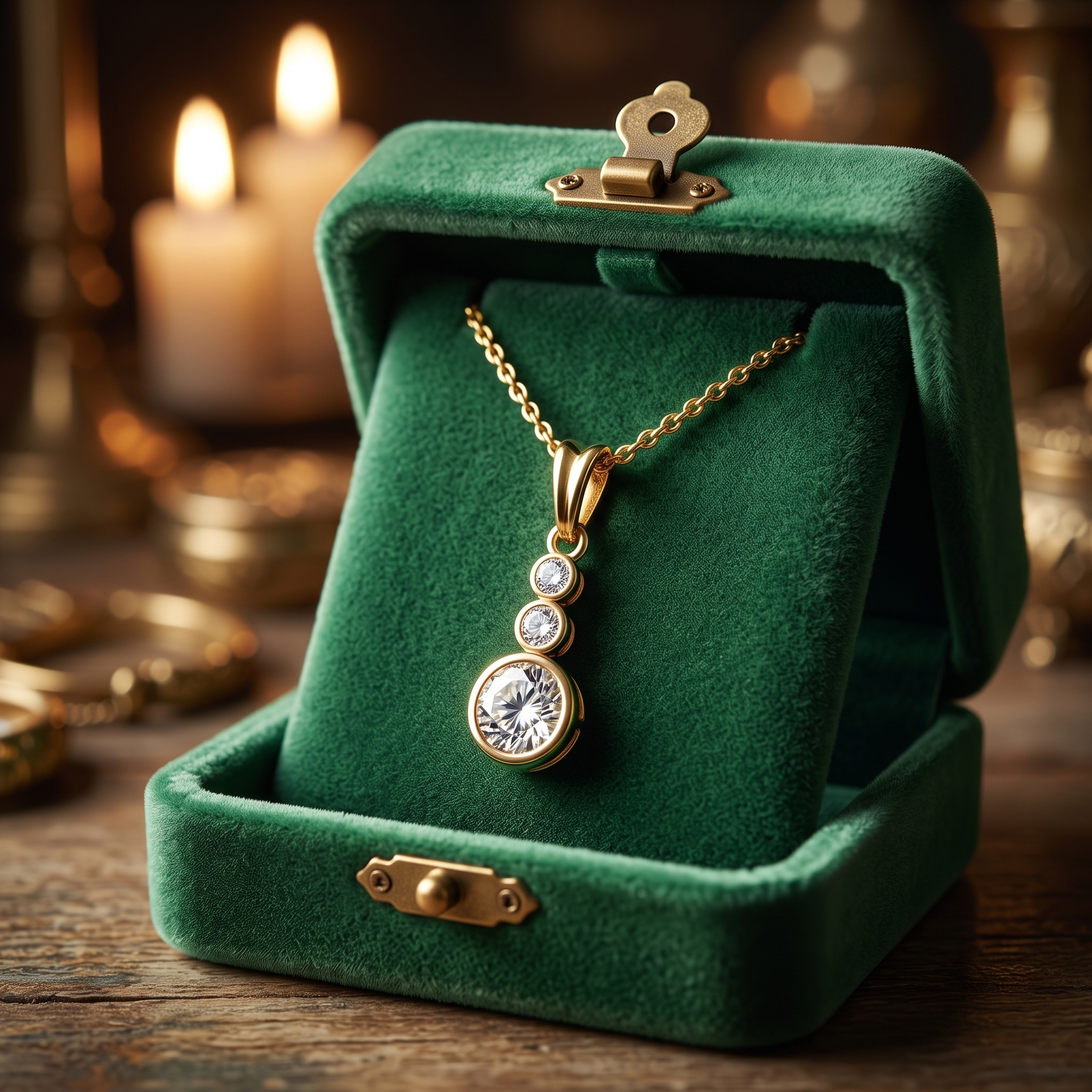 Three-Stone Bezel Diamond Drop Pendant Necklace, Dainty Gold Station, Minimalist Round Pendant