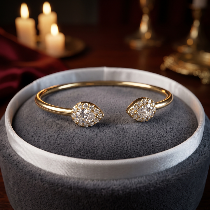 Pear Cut Diamond Open Cuff Bracelet in 9K-18K Gold or Sterling Silver