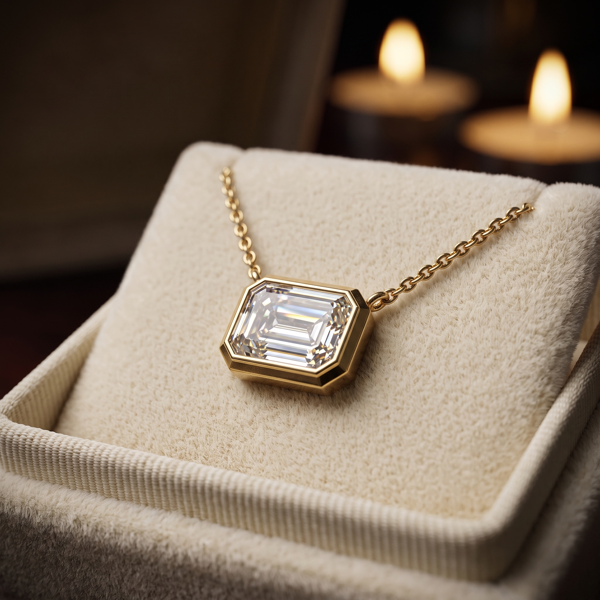 Emerald Cut Lab Grown Diamond Pendant, Bezel Set Necklace, Minimalist Gold Chain