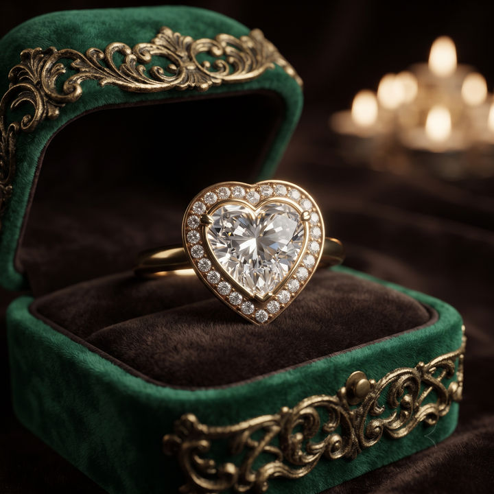 Heart Shaped Diamond Halo Engagement Ring