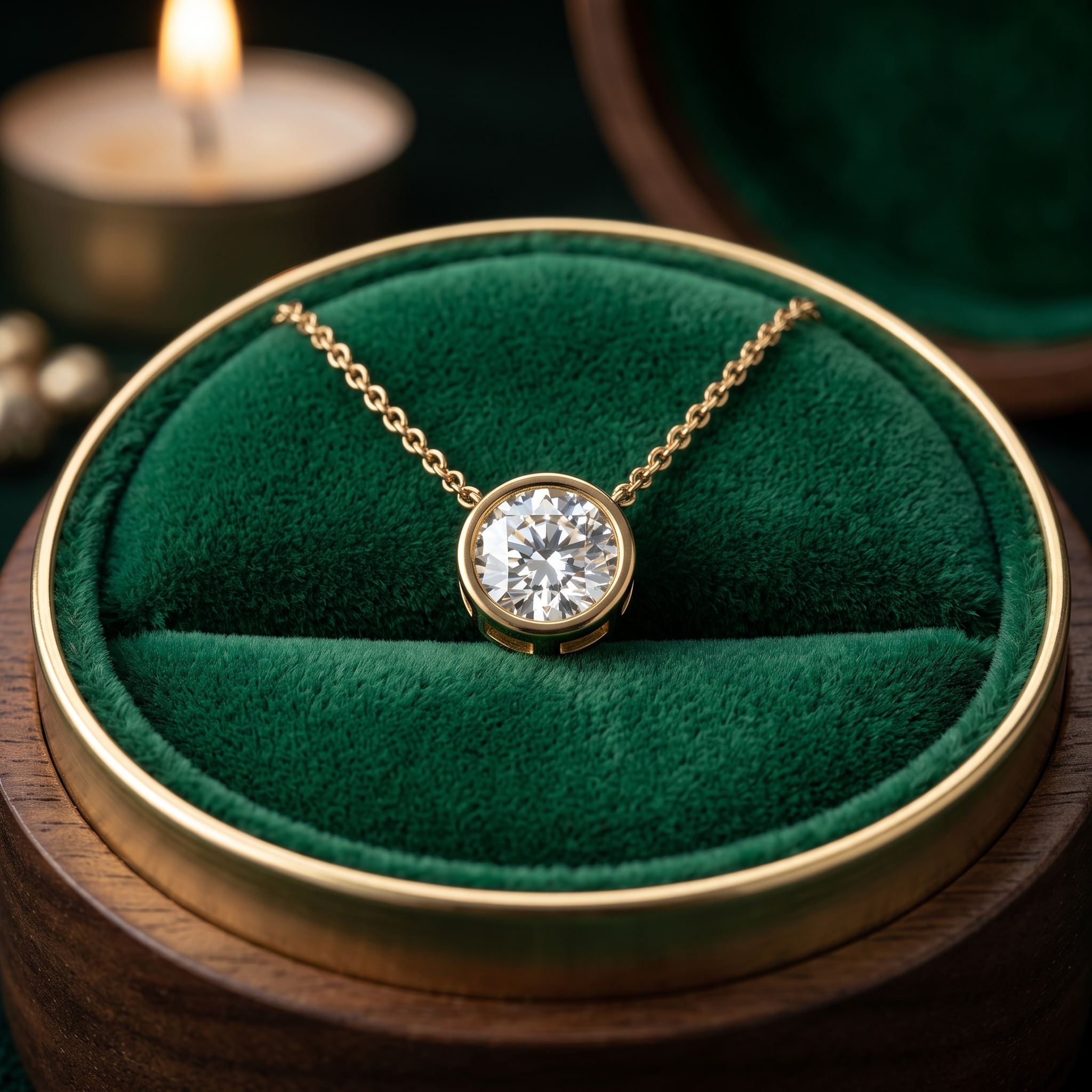 1.50 CT Round Diamond Bezel Pendant Necklace, Minimalist Gold Solitaire, Customizable Chain