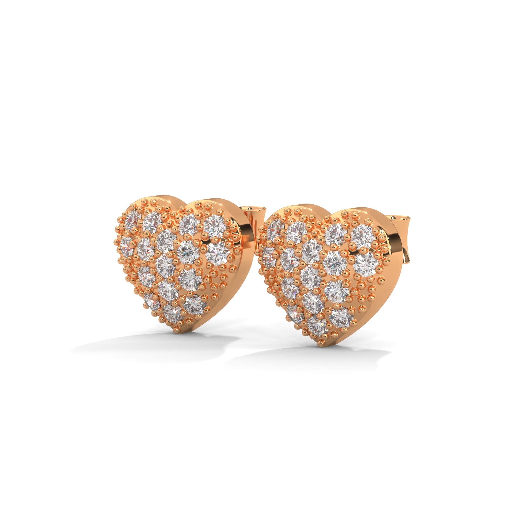Diamond Heart Stud Earrings in Gold