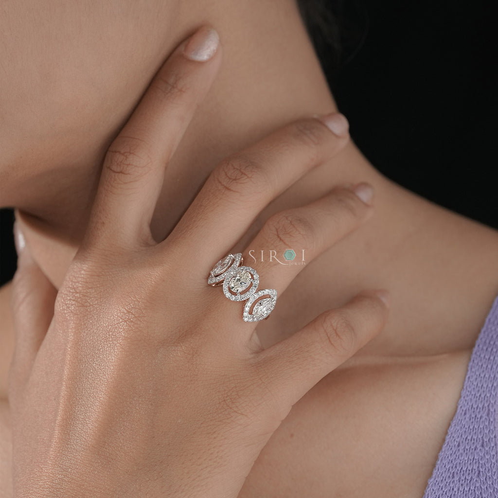 The Trinity Marquise & Oval Diamond Halo Ring