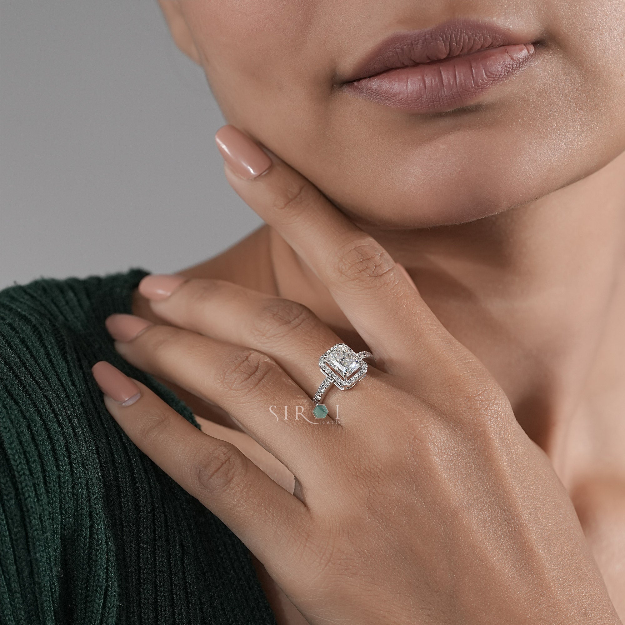 Radiant Cut Diamond Halo Engagement Ring