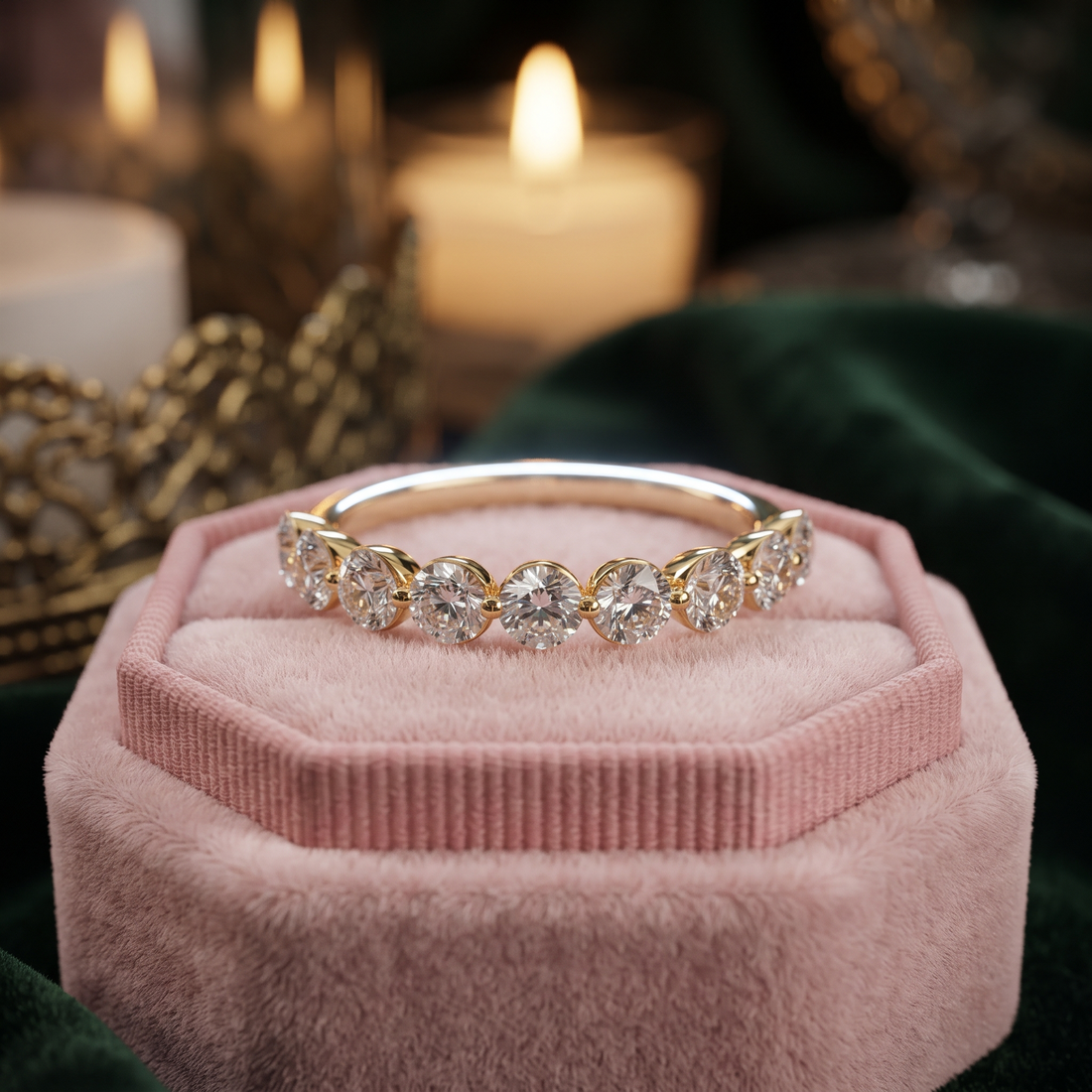 9 Stone Diamond Wedding Band Ring In 10K/14K Gold And Sterling Silver