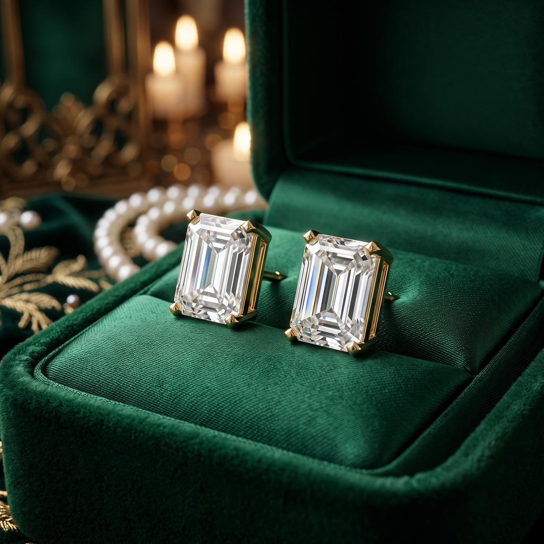 Emerald Cut Lab Diamond Stud Earrings, Solid 9K/14K Gold, Classic Everyday