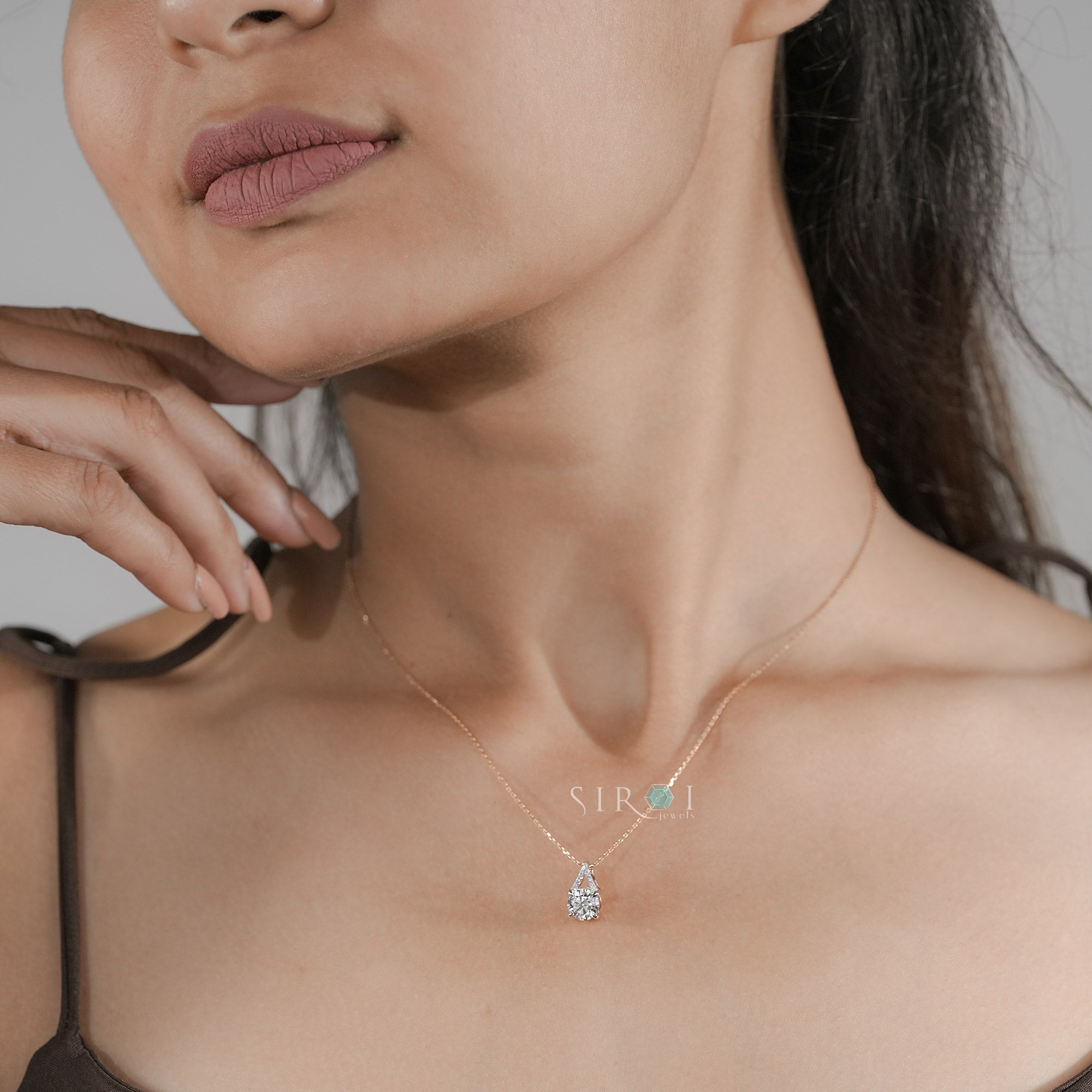 Rose Gold Teardrop Diamond Solitaire Pendant