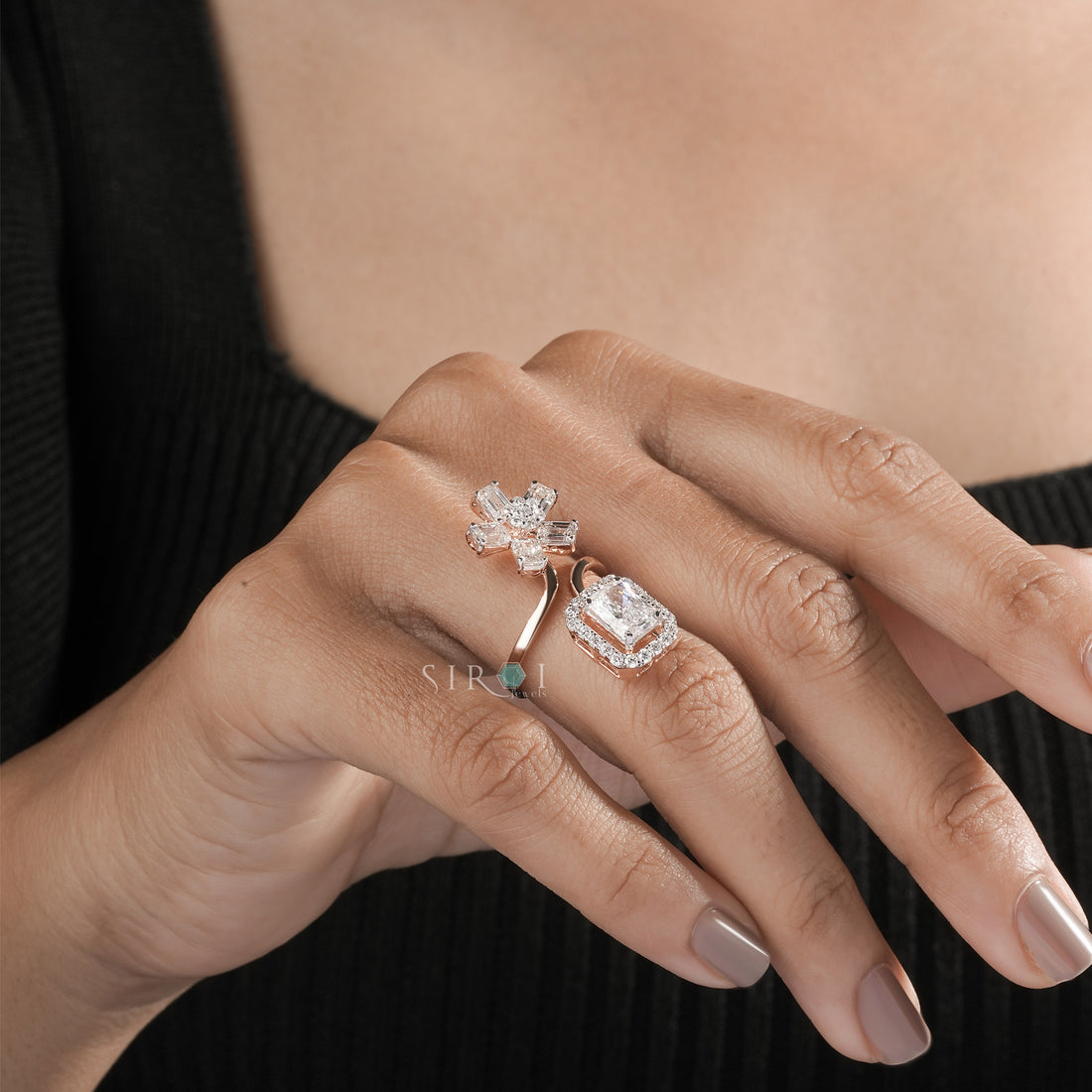 Modern Bypass Diamond Statement Ring with Mixed Cuts
