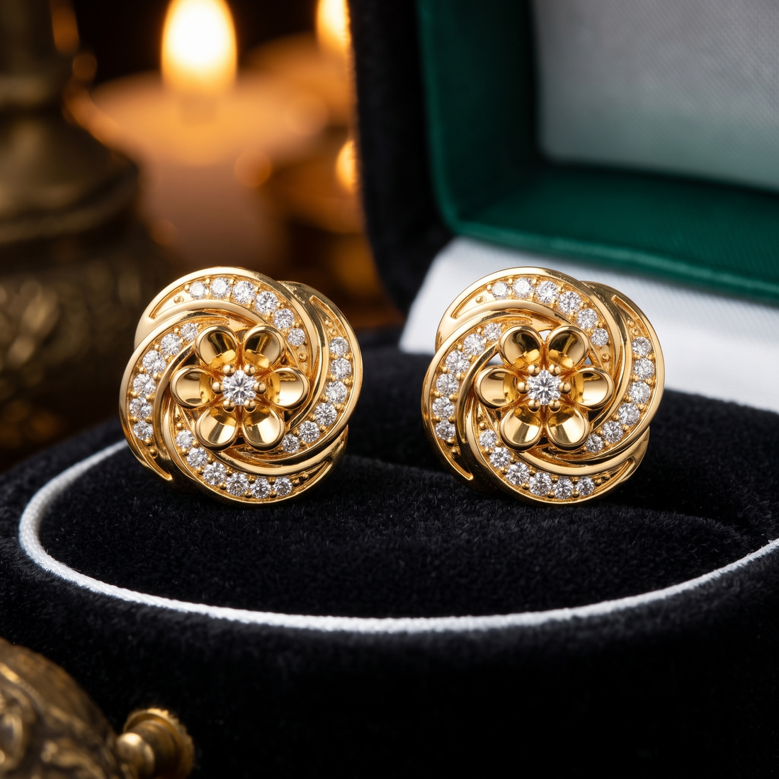 Floral Swirl Lab Grown Diamond Stud Earrings, Rose Gold, Anniversary Gift