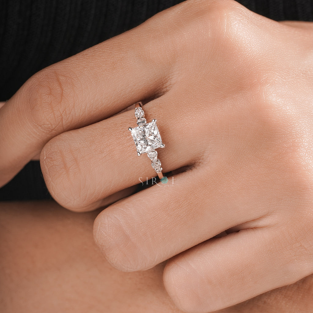 Princess Cut Diamond Engagement Ring with Pave Accents