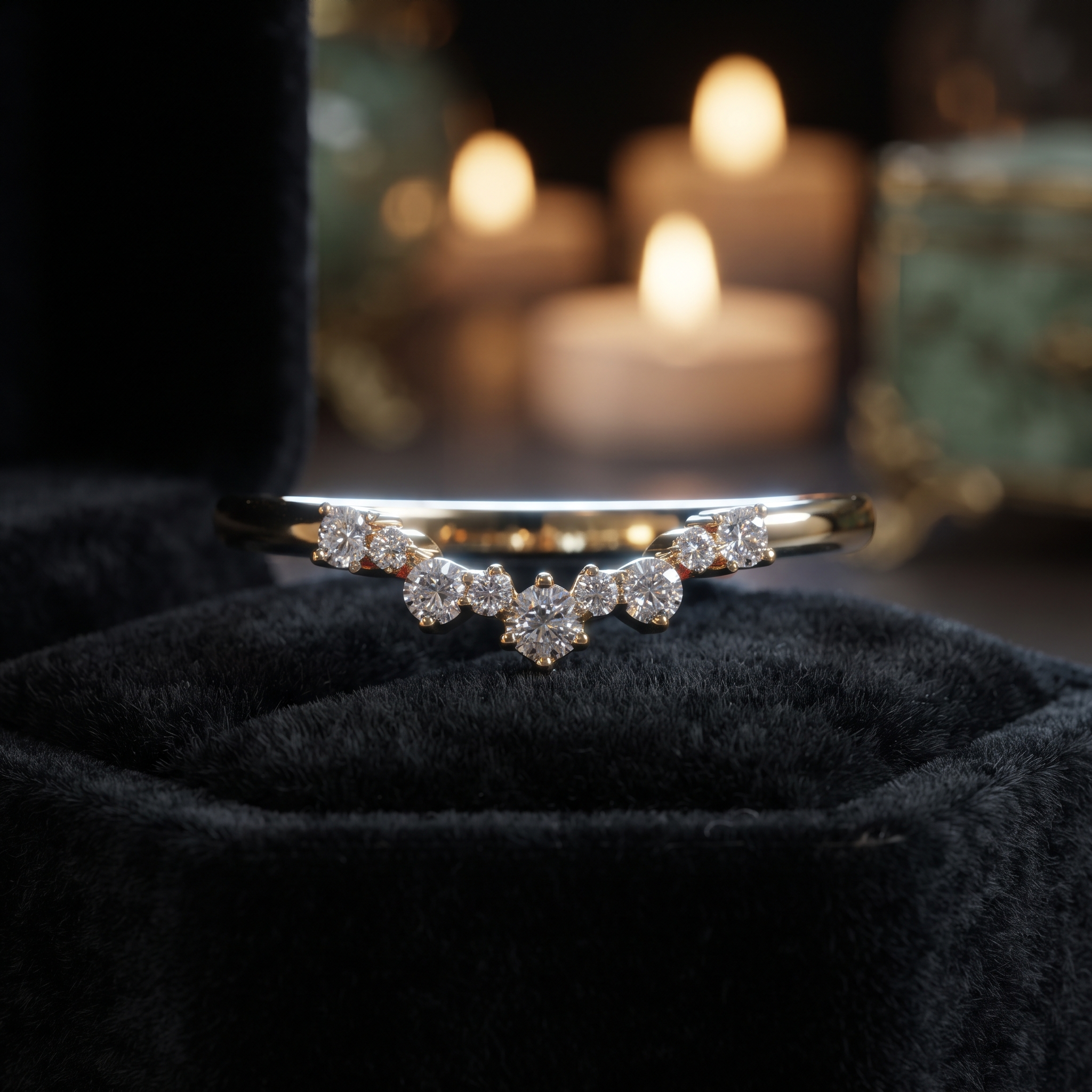 Curved Diamond Wedding Band | V Shape Stacking Ring | Contour Matching Band