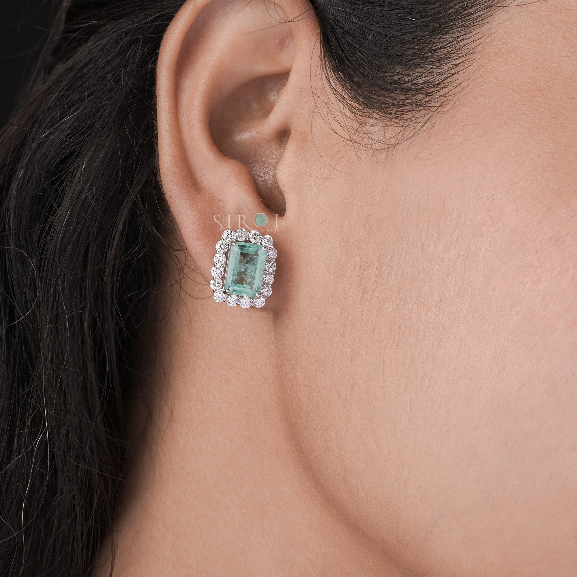 Vintage-Inspired Emerald and Diamond Halo Cluster Studs