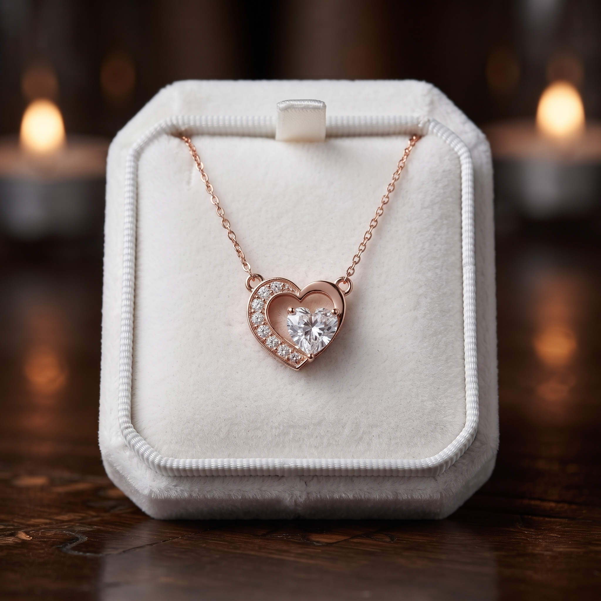 Rose Gold Heart Pendant Necklace with Sparkling Cubic Zirconia - Dainty Romantic Gift for Her