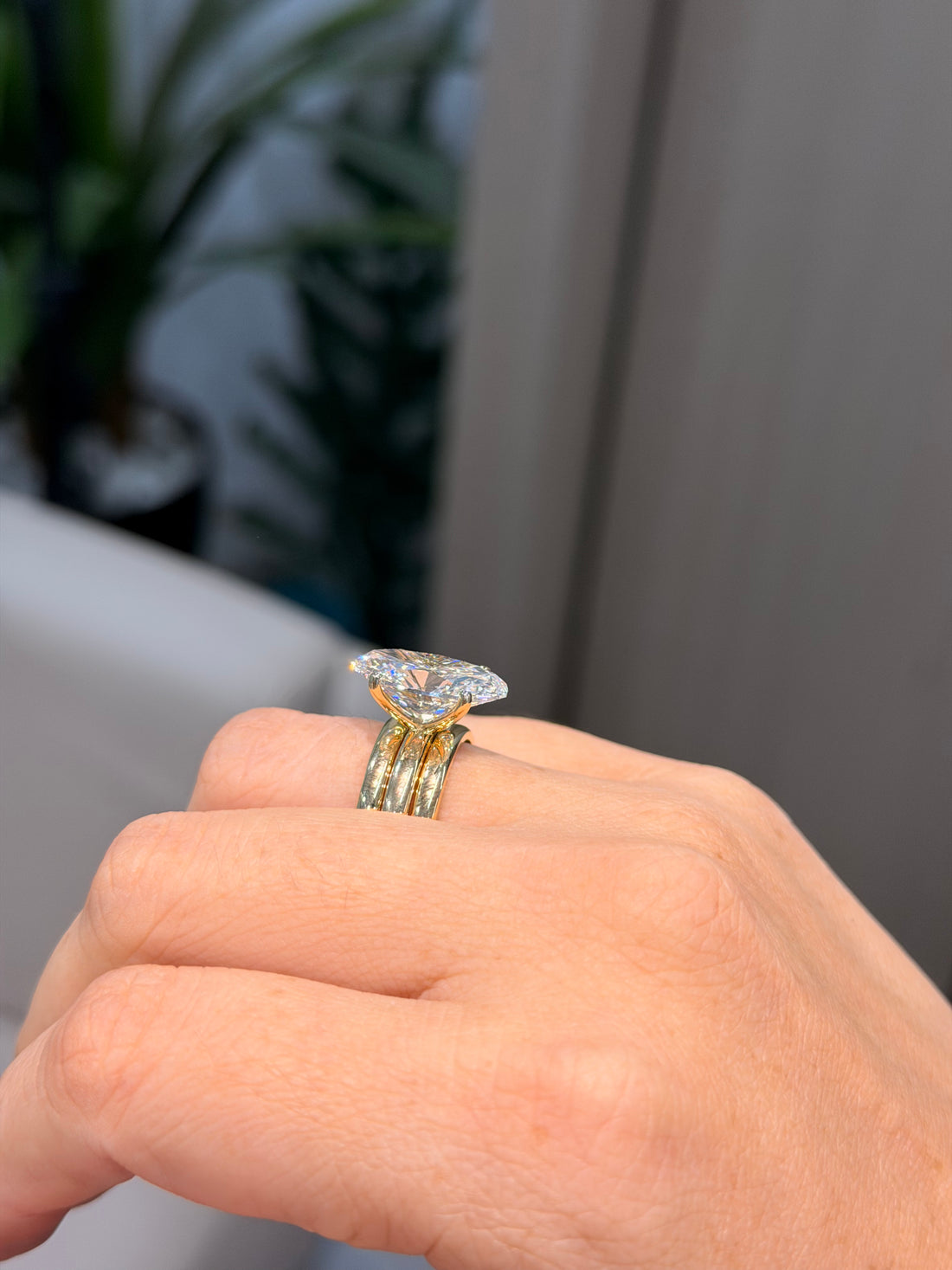 3-Piece Modular Oval Solitaire Ring Set with Double Band Ring