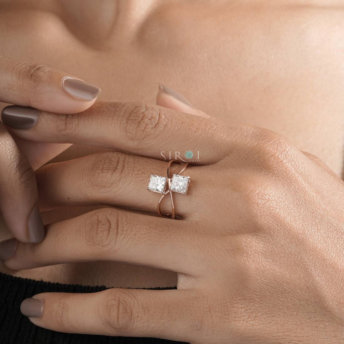 Contemporary Two-Stone Princess Cut Bypass Ring