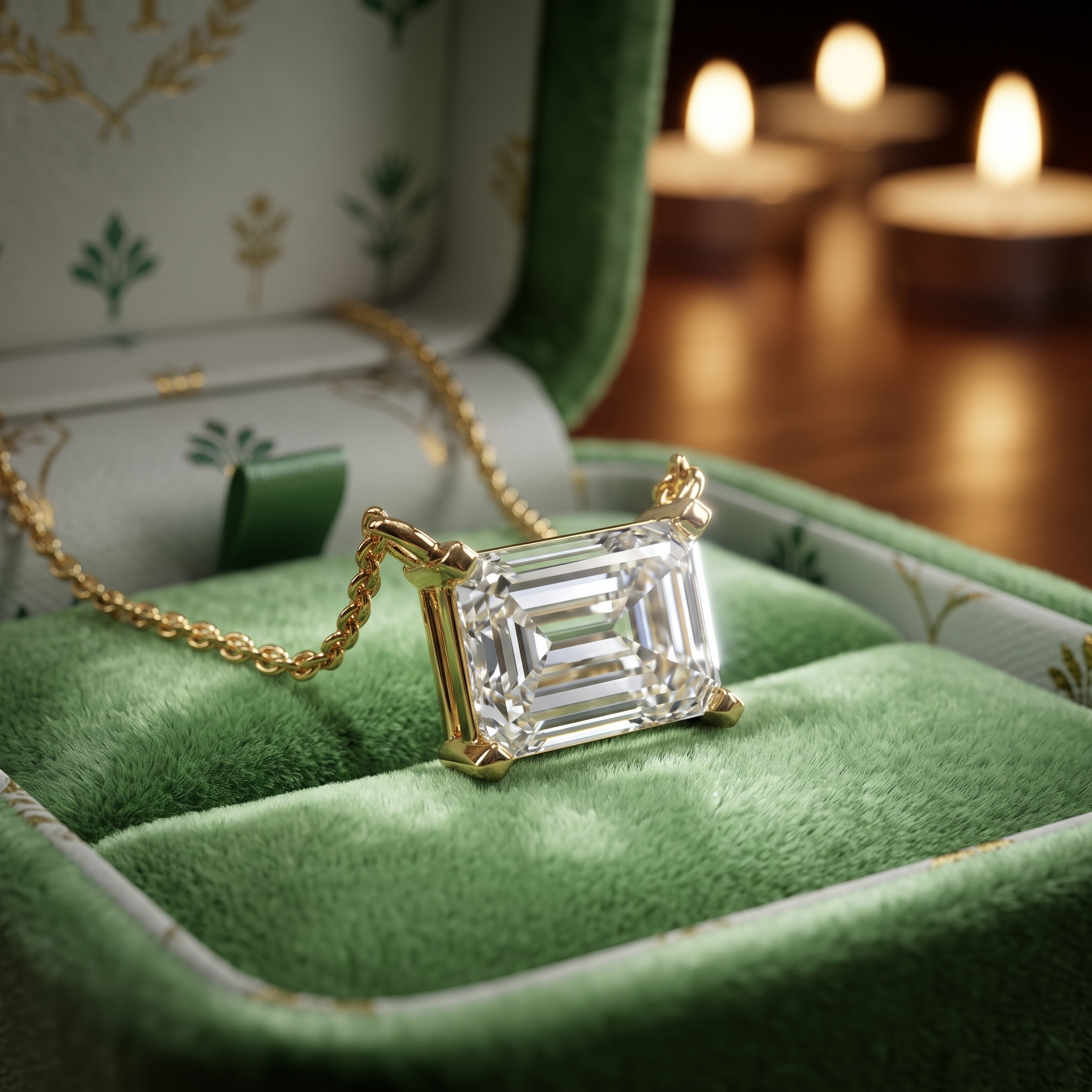 Emerald Cut Solitaire Pendant Necklace, Minimalist Diamond Chain, Modern Architecture Style