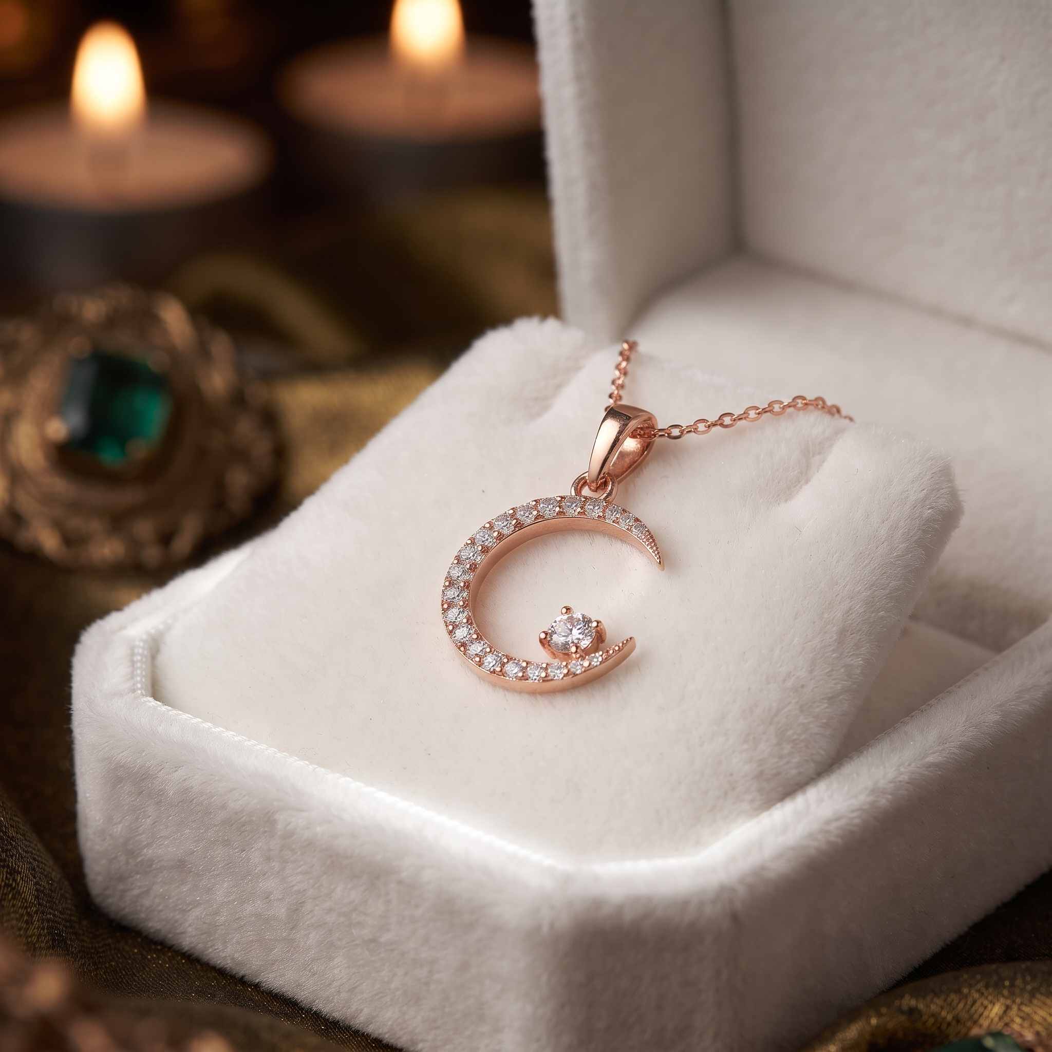 C-Shaped Diamond Crescent Moon Pendant Necklace, Celestial Gold Jewelry, Minimalist Star Charm
