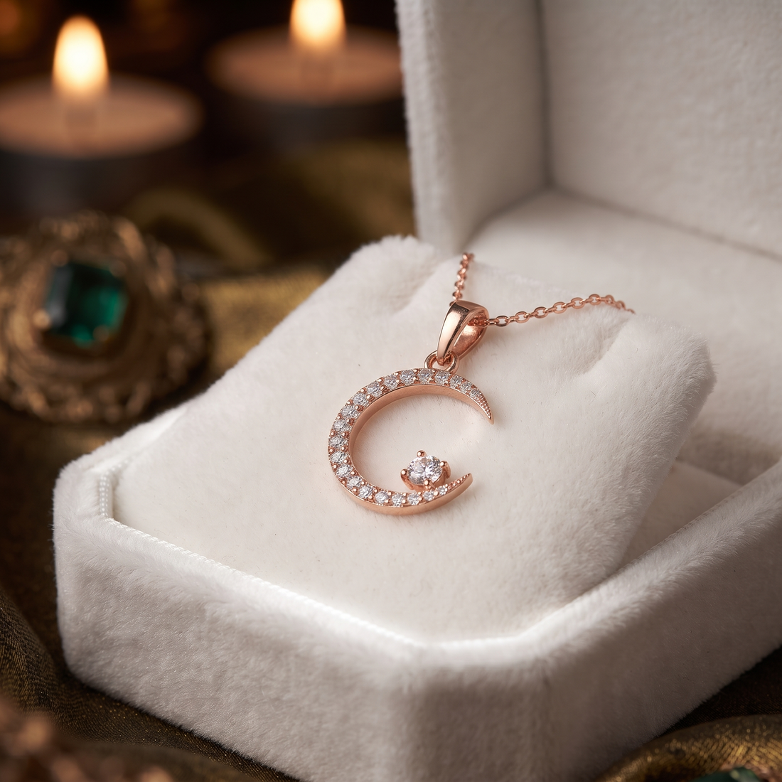 C-Shaped Diamond Crescent Moon Pendant Necklace, Celestial Gold Jewelry, Minimalist Star Charm