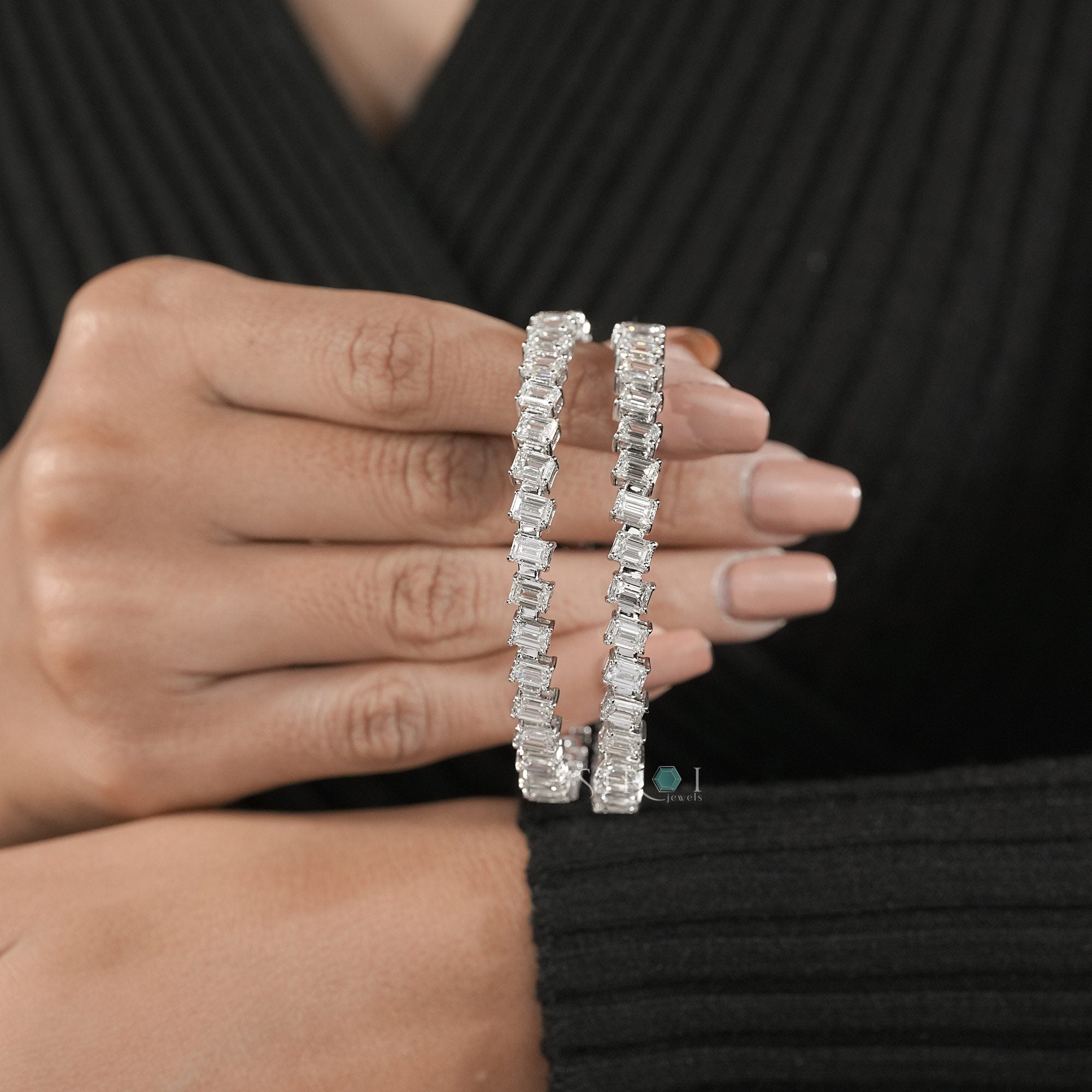 Geometric Step-Cut Diamond Bracelet Set