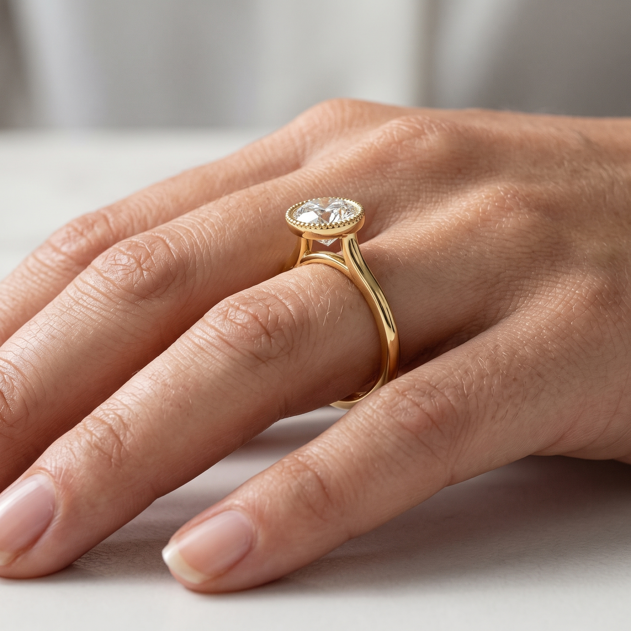 Milgrain Bezel Lab Grown Diamond Ring, Round Cut Solitaire, Solid Gold Engagement Ring