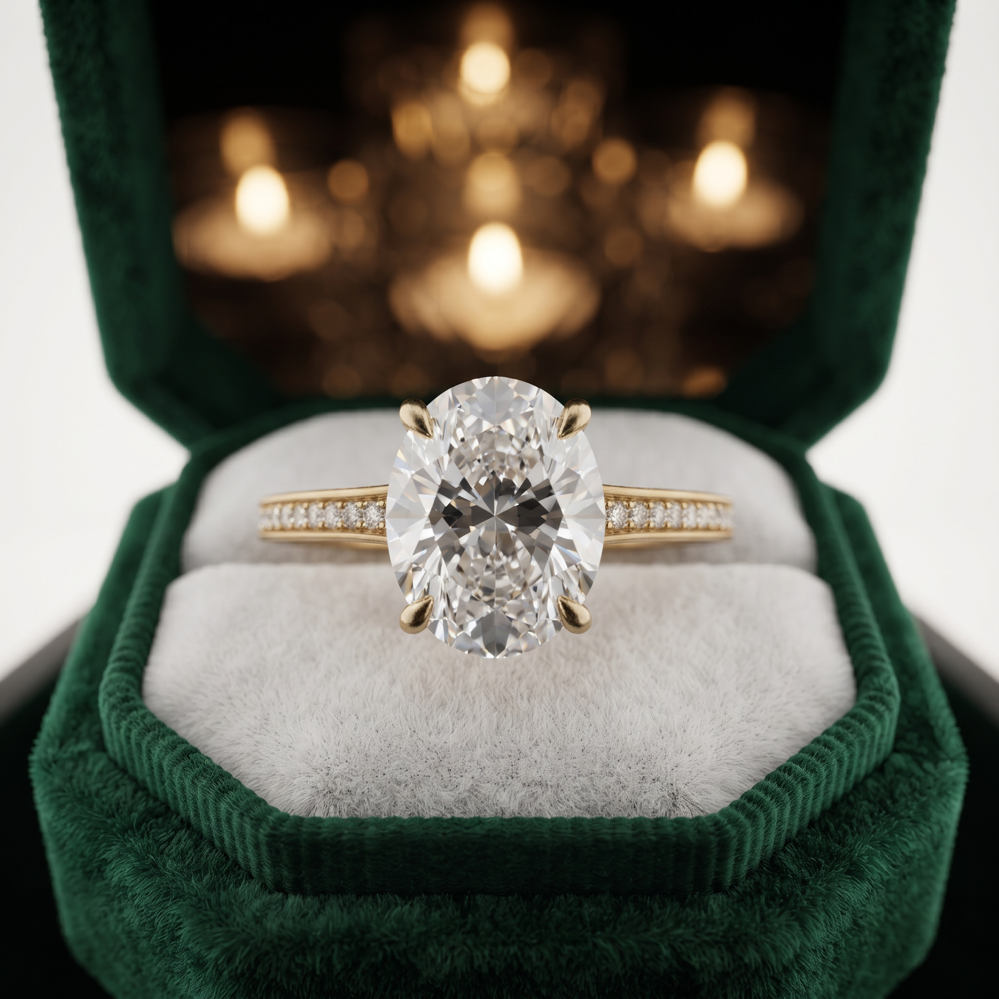 Oval Cut Lab Grown Diamond Engagement Ring with Pave Accents