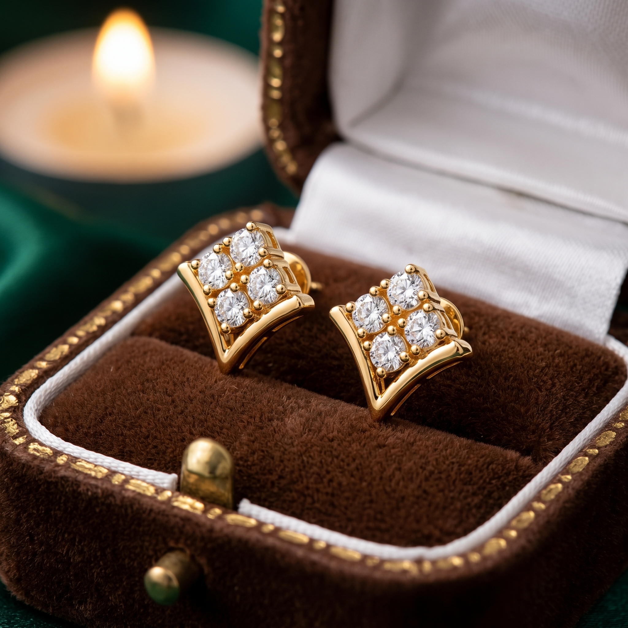 Art Deco Diamond Cluster Stud Earrings in 9K/14K Solid Gold