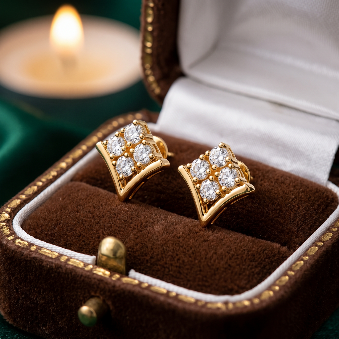 Art Deco Diamond Cluster Stud Earrings in 9K/14K Solid Gold