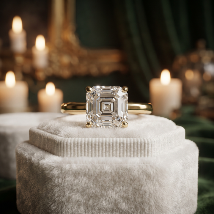 Asscher Cut Solitaire Engagement Ring In 10K To 14K Gold