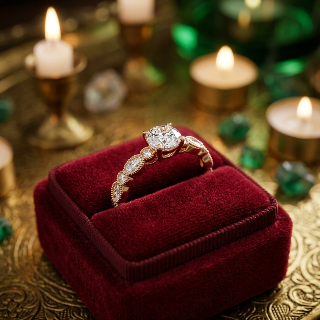 Art Deco Inspired Round Brilliant Engagement Ring