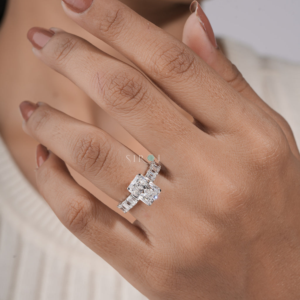 Radiant & Emerald Cut Multi-Stone Diamond Ring – Art Deco Inspired Engagement Ring