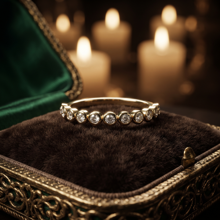 Bezel Set Diamond Wedding Band In 10K/14K Gold And Sterling Silver