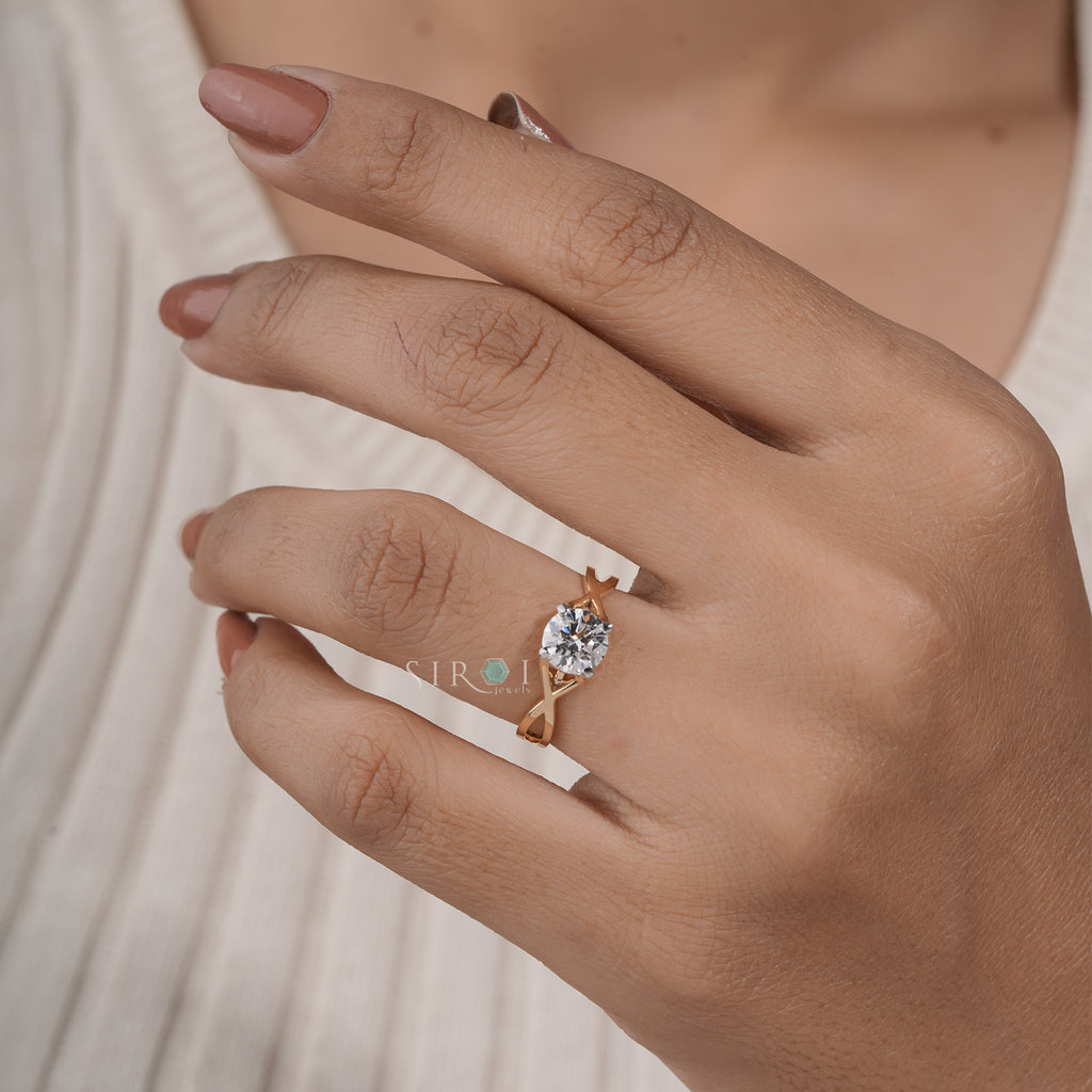 Solitaire Diamond Ring with Criss-Cross Shank, Yellow Gold Infinity Promise Ring