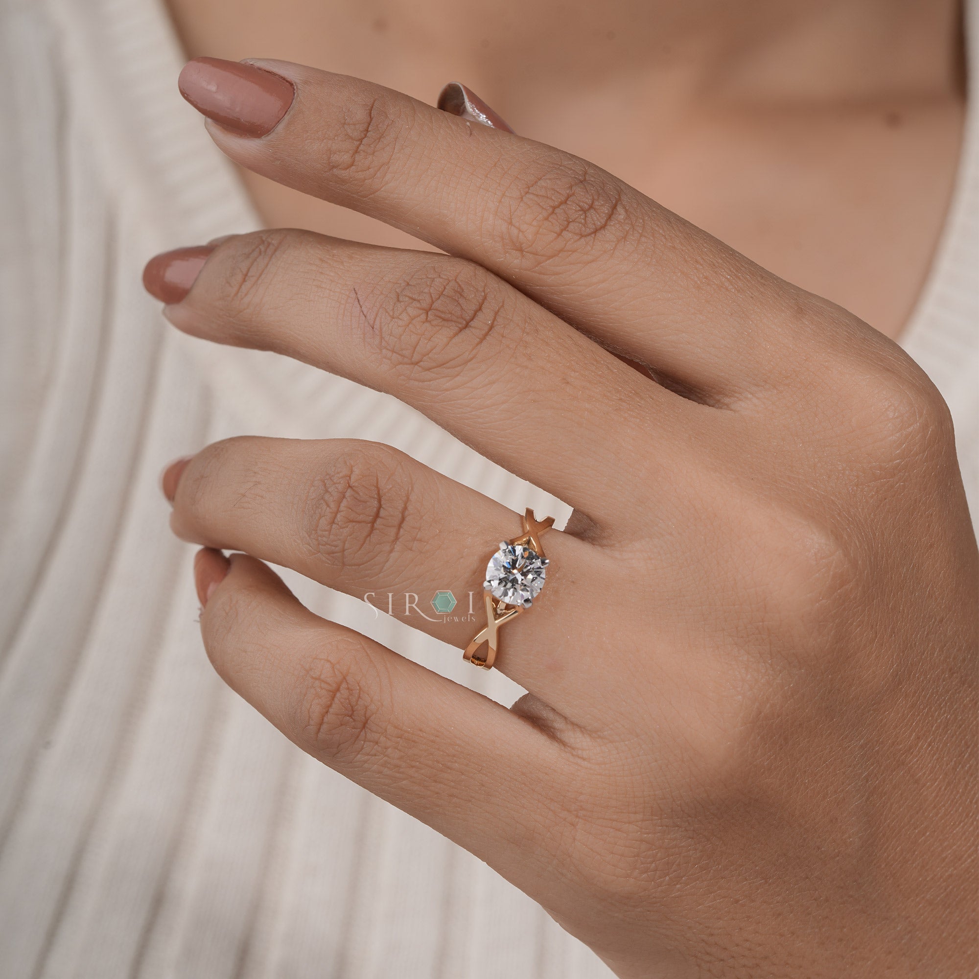 Solitaire Diamond Ring with Criss-Cross Shank, Yellow Gold Infinity Promise Ring