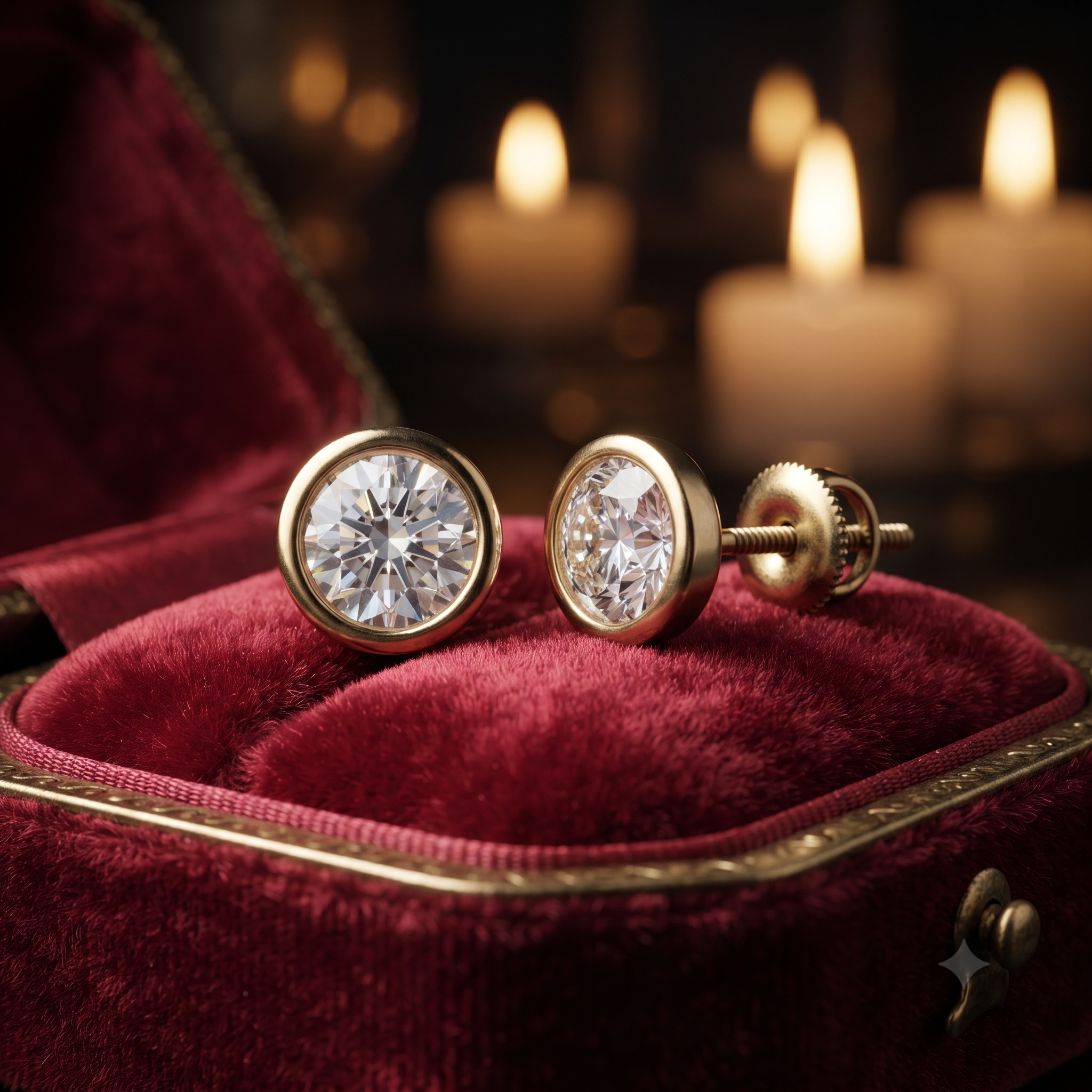 Bezel Set Solitaire Diamond Stud Earrings in 9K To 18K Gold, Or Silver